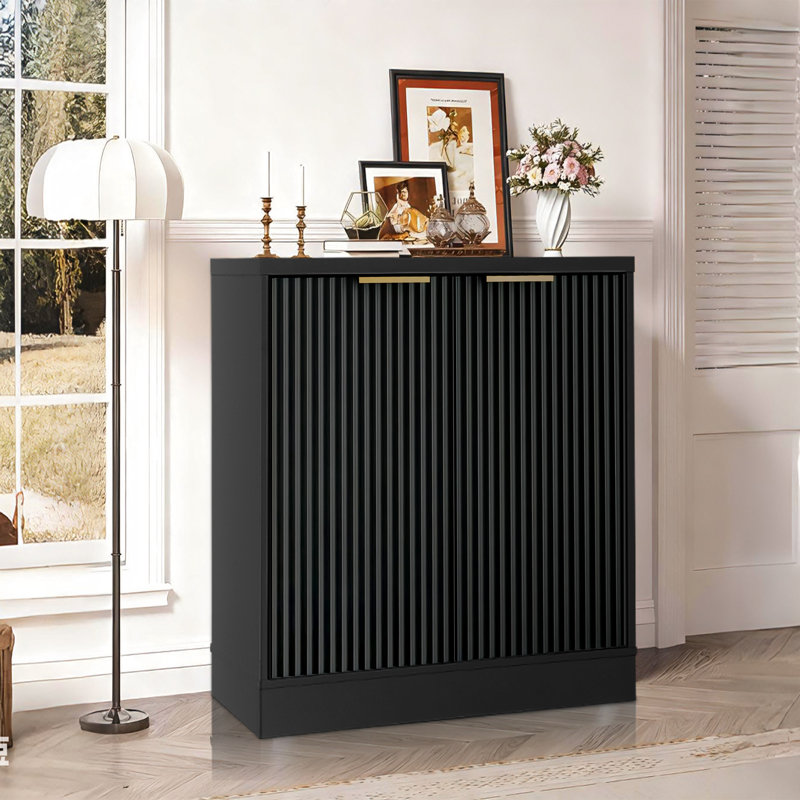 28.3" W Wood Sideboard With 2 Doors, Black