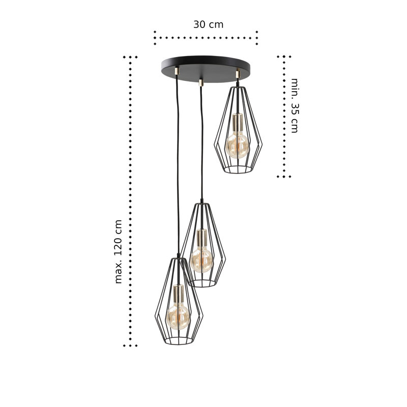 Estero 3 - Light Geometric Pendant, Black/Gold