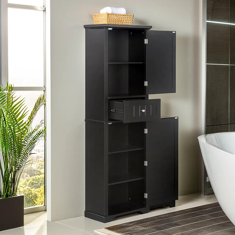 67.3" Tall Freestanding Bathroom Storage Cabinet, Black