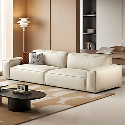 Beige Genuine Leather Modular Sofa cushion couch
