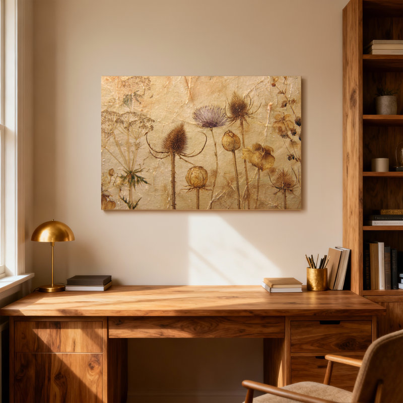 Plantes et fleurs fleurs séchées sur fond texturé, H 12 po x l 18 po