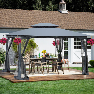 13X10 Outdoor Patio Gazebo Canopy Tent With Ventilated Double Roof And Mosquito Net(Detachable Mesh Screen On All Sides),Suitable For Lawn, Garden, Backyard And Deck,Brown Top