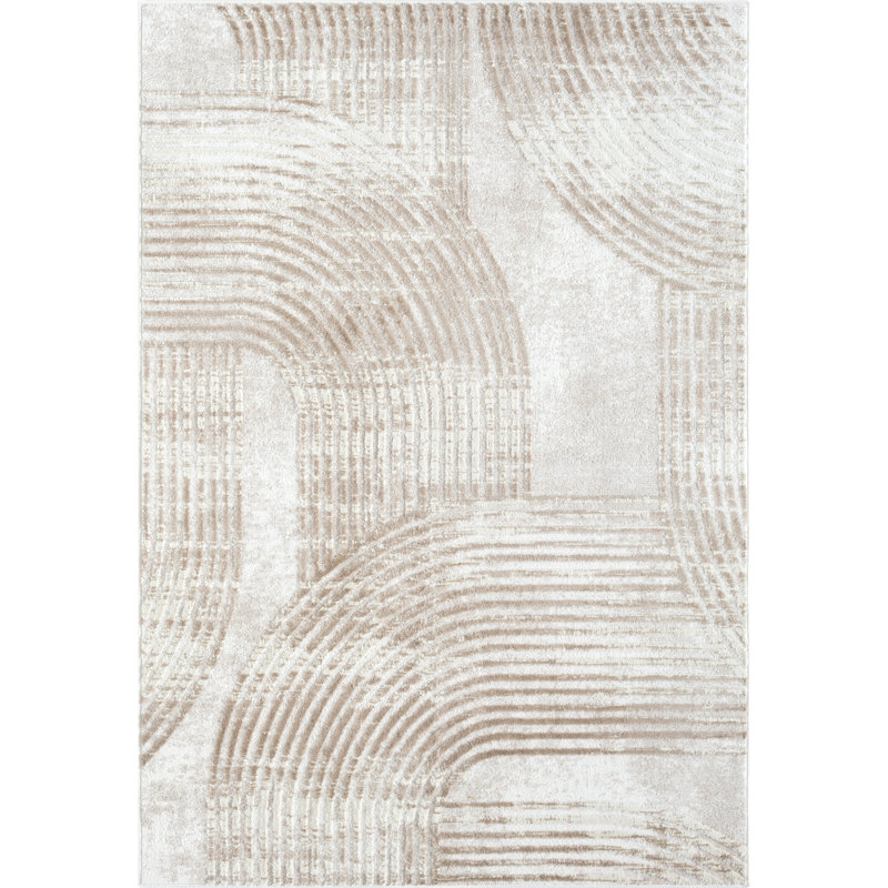 Tapis géométrique beige / crème en polypropylène tissé à la machine Rectangle Jacomine, Rectangle 7 pi 9 po x 10 pi 2 po