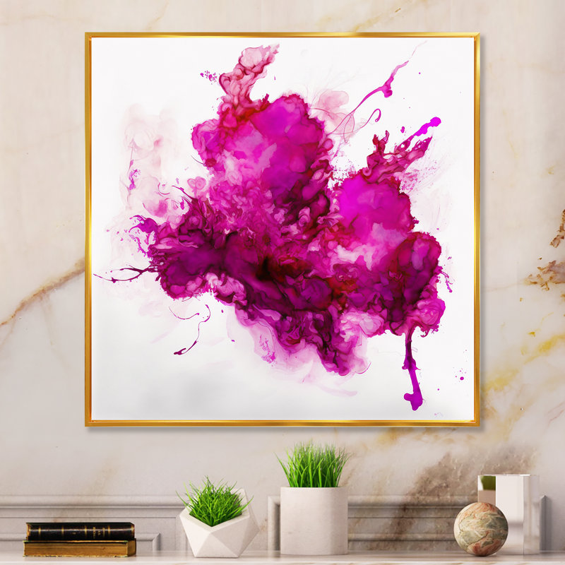 Viva Magenta Secret Wispers III - Art mural abstrait à l'encre liquide pour le salon, H 36 po x l 36 po x P 1,5 po