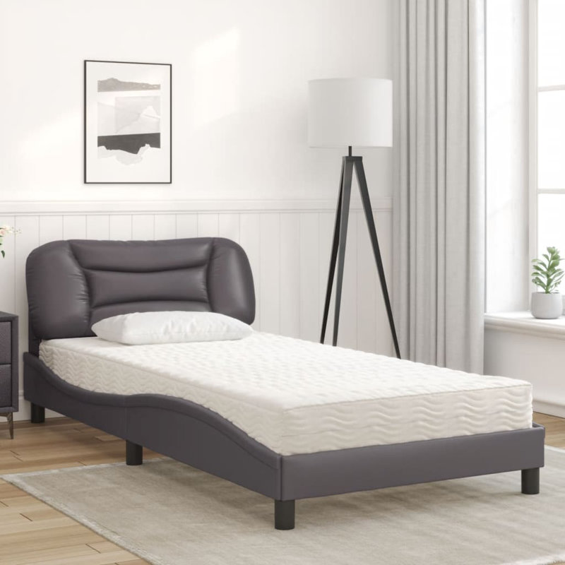 Lit avec matelas Hvar gris en similicuir 100 x 200 cm, Double, Gris