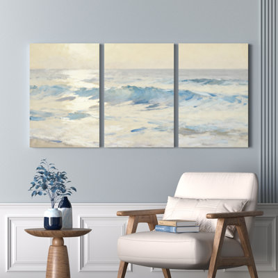 Ocean Waves Abstract Landscape Canvas Wrapped Wall Art Oil Painting Print Set of 3