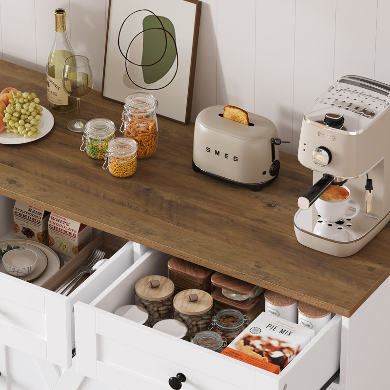 Buffet Whobrey de 47,2 po de largeur avec tablettes réglables, Blanc / brun