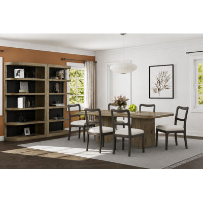 Ensemble de salle à manger à double piédestal en chêne noué anglais avec chaises brun foncé 7 pièces Zina