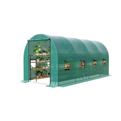 15x7x7 FT Reinforced Galvanized Steel Walk-In Tunnel Greenhouse – Durable Waterproof PE Cover with 8 Mesh Roll-Up Windows, Rolling Door, for Backyard Year-Round Gardening
