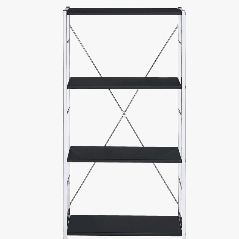 4-Tier Rectangular Bookshelf, Black/Silver