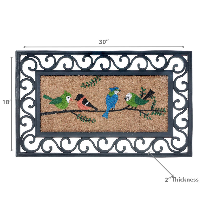 Tapis en caoutchouc et coco oiseaux sur une branche 18 x 30