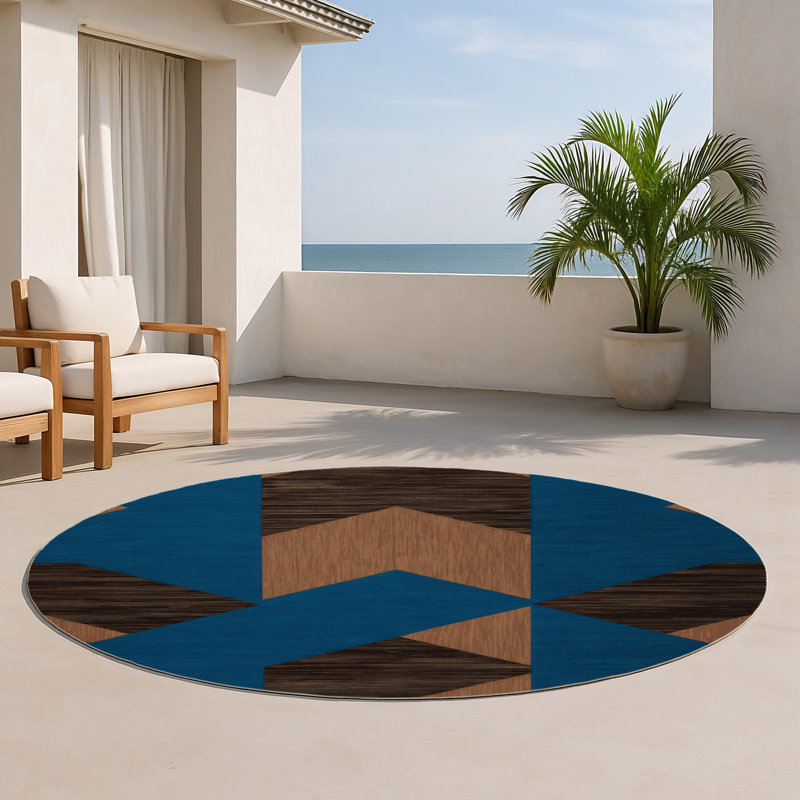 Tapis d'intérieur et d'extérieur à carreaux vert, Rond 5 pi