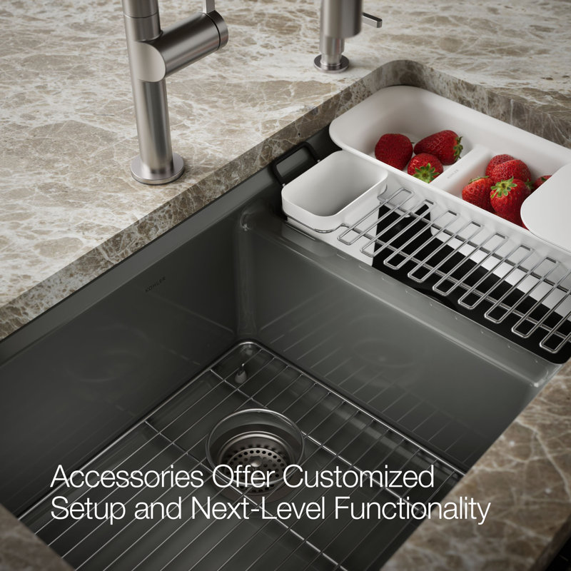 Riverby® 33" x 22" x 9.625" Under-Mount Double-Equal Kitchen Sink with Accessories and 5 Oversized Faucet Holes, Thunder Gray