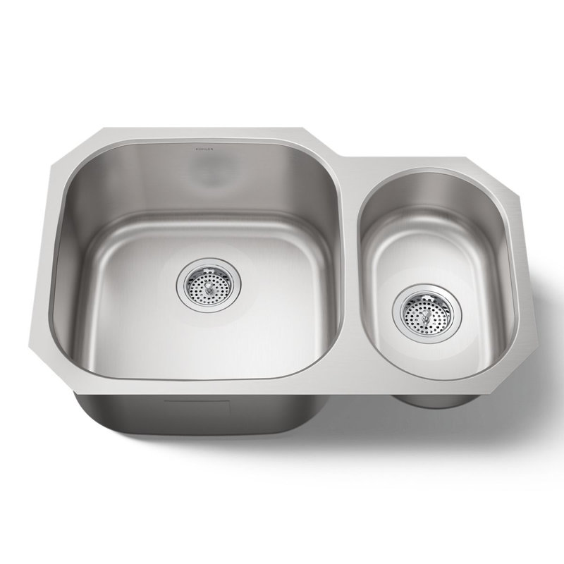 Undertone® 31" L x 20-1/8" W x 9-1/2" Under-Mount Large/Medium Double-Bowl Kitchen Sink, Large/Small Double-Bowl