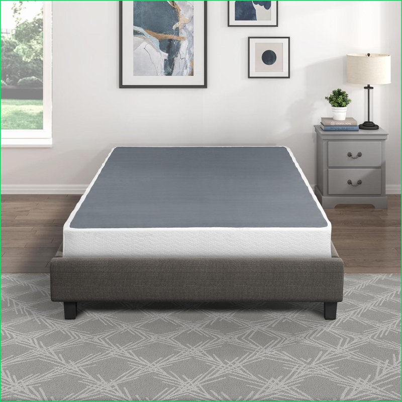 California King Metal Mattress Foundation with Textured White Fabric Cover, 700lbs Capacity for Bedroom, California King