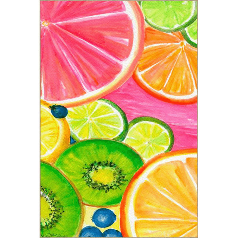 Half Fruit Patterned Multicolor Rug, Round 3'3" Rug Pad Included