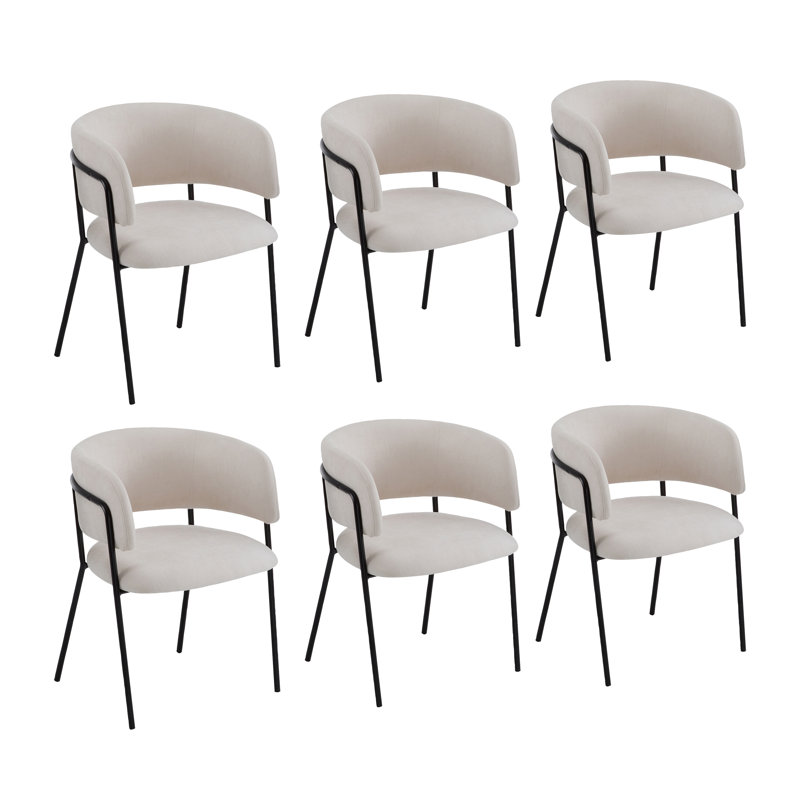 Dones Fabric Upholstered Dining Chairs, Beige, Set Of 6