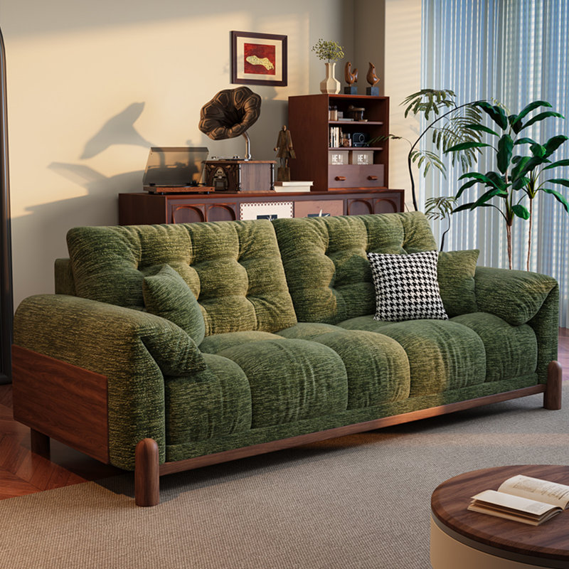 Canapé 94,49 po en chenille verte minimaliste moderne, H 35,43 po x l 94,49 po x P 37,4 po, 2