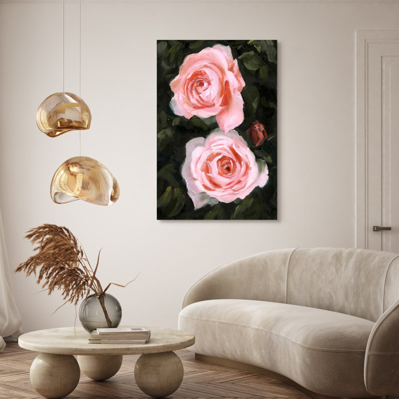 Ethereal Roses Pink and Green Tempered Glass Wall Art Set