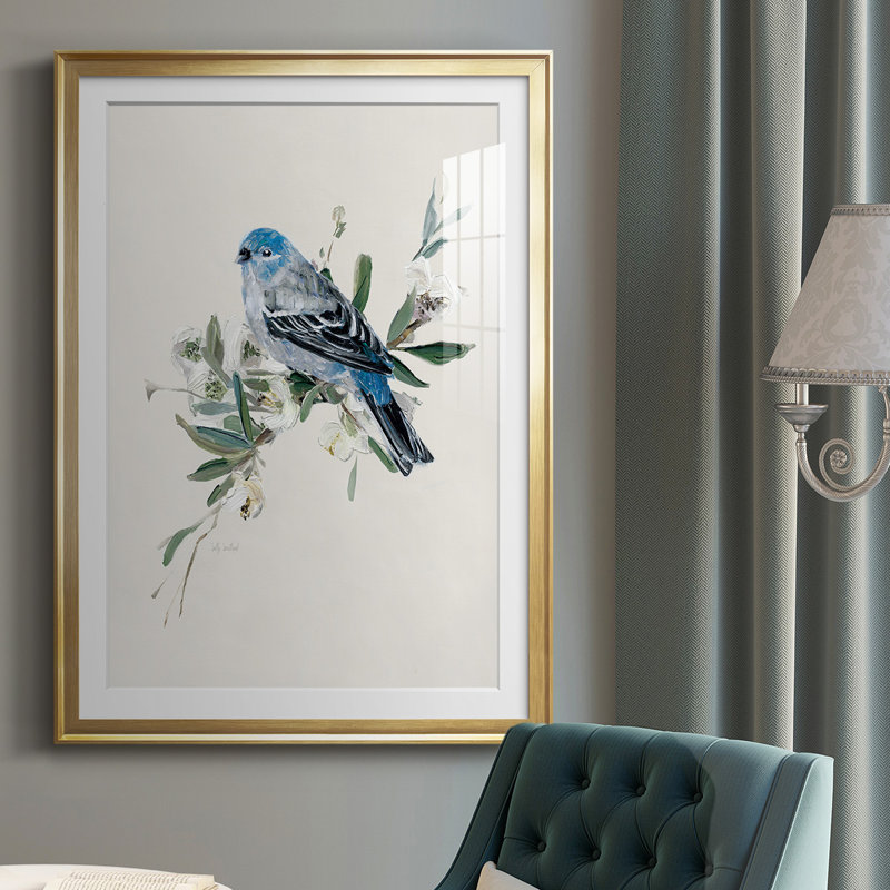 «Bluebird Happy II», reproduction encadrée de qualité supérieure - prête à être accrochée, Or, H 30,5 po x l 22,5 po x P 1 po