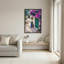Art mural sur toile mauve, porte verte et pots bleus-1747934490