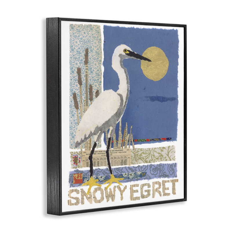 Giclée encadrée nautique, aigrette, par Nancy Overton, H 14 po x l 11 po, Giclée encadrée noir minuit