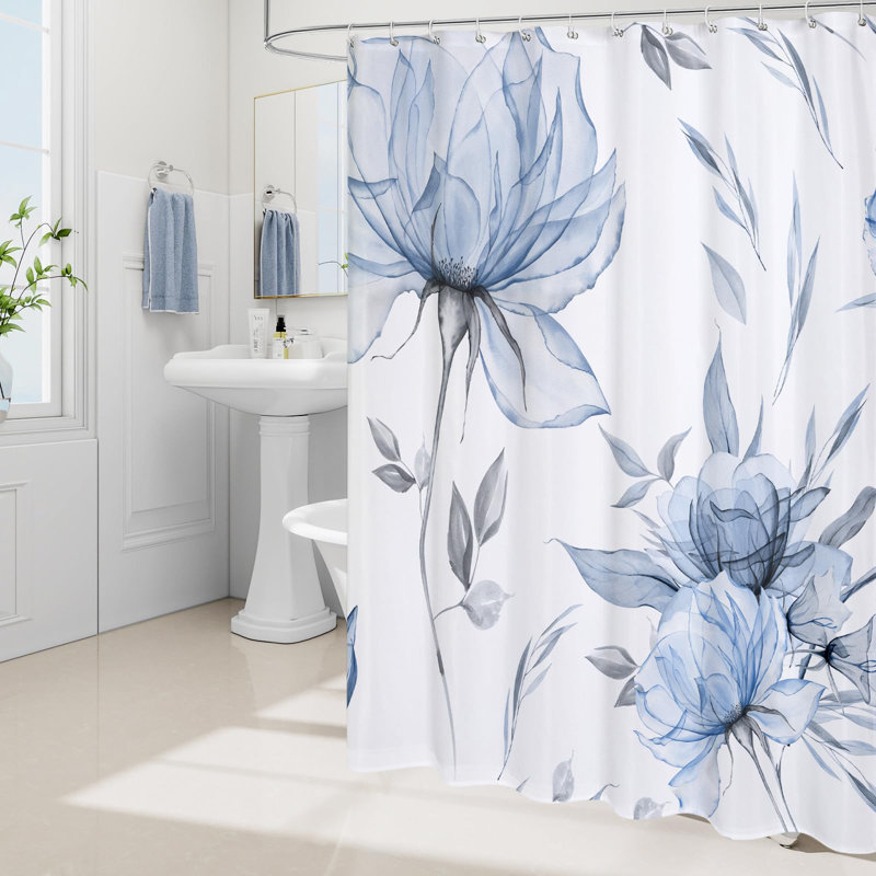Rideau de douche bleu et gris à l'aquarelle Boho