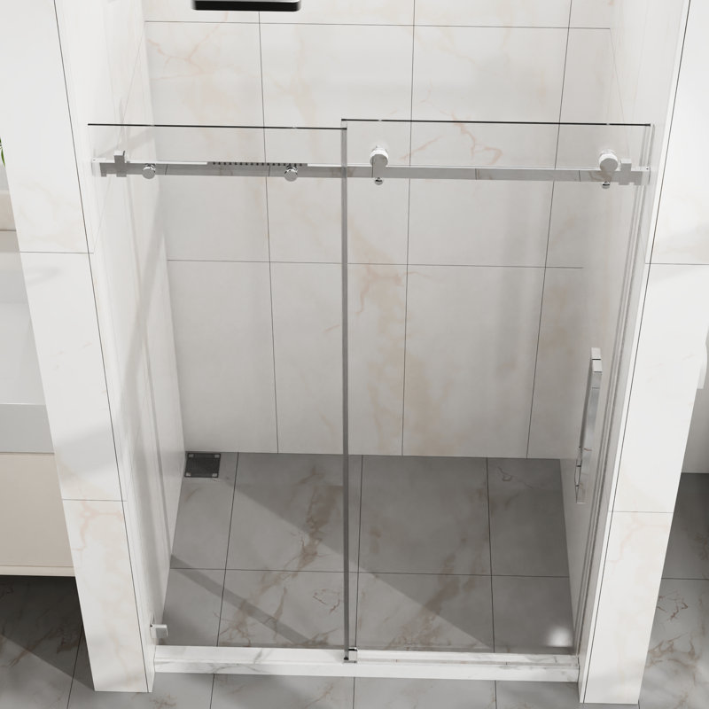Porte de douche H 72 po, largeur 48 po, verre trempé transparent de 6 mm, revêtement résistant à l'eau, réglable, réversible, éclaboussures, coulissement lisse, cadre en acier coulissant facile à nettoyer, réglable de 44 à 48 po, étanchéité à l'eau,