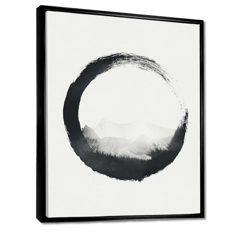 Neutral Round Canvas, Circle Minimalist Wall Art, Konevsky, Black Floater Framed, 32" H x 24" W