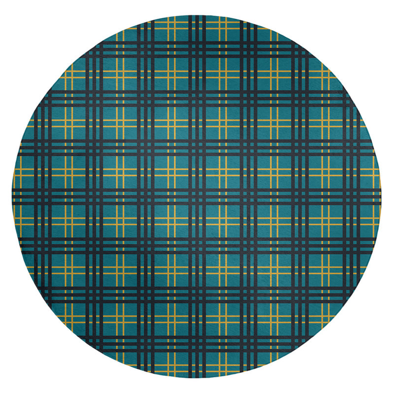 Tapis bleu sarcelle écossais, Rond 5 pi