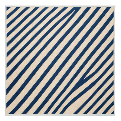Washable Sky Blue Cream Striped Area Rug