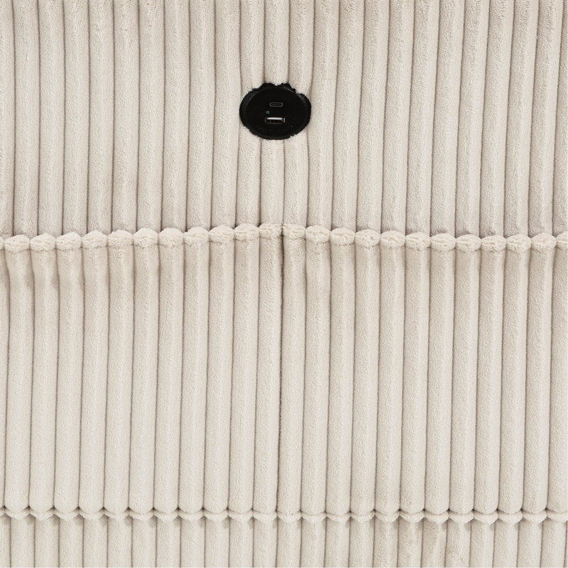 Canapé modulaire moderne avec velours côtelé beige et compartiments de rangement dissimulés pouvant accueillir 4 coussins de dossier amovibles
