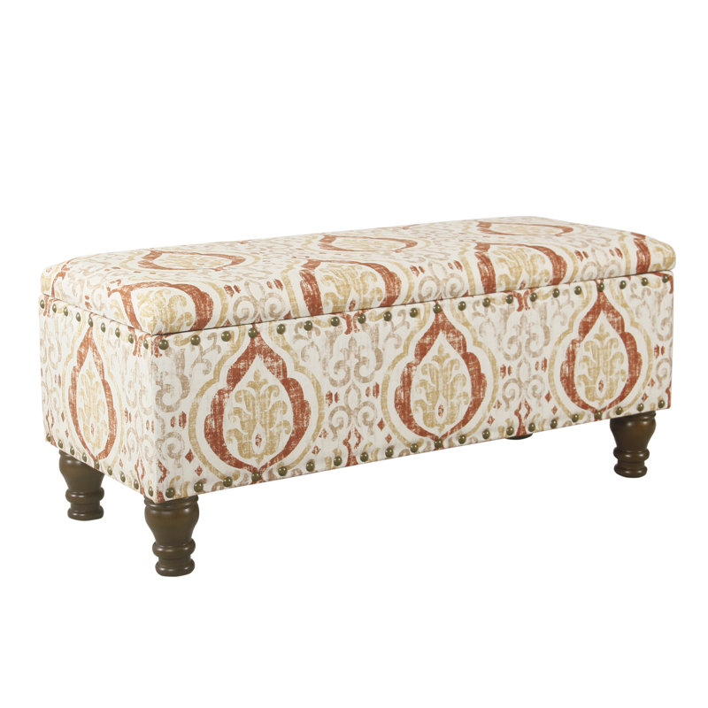 Collantes Upholstered Storage Bench, Orange and Cream Medallion