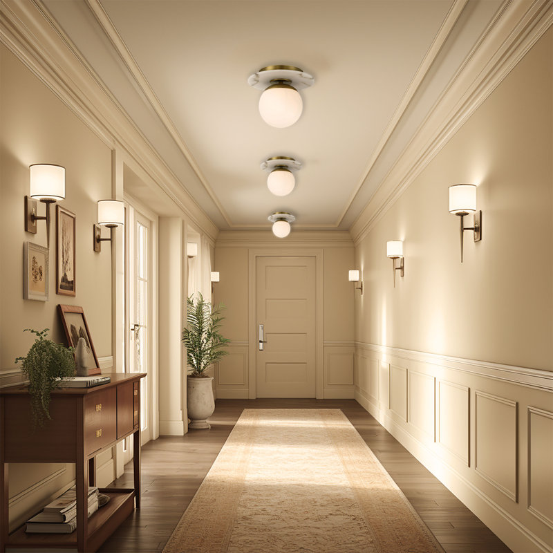 George Oliver Orban Soft Brass With Etched Opal Semi Flush Mount