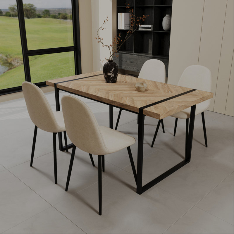Ensemble de table de salle à manger 59 pièces en bois aggloméré 59 po et 4 pièces, ensemble de table de salle à manger de style médiéval en bois