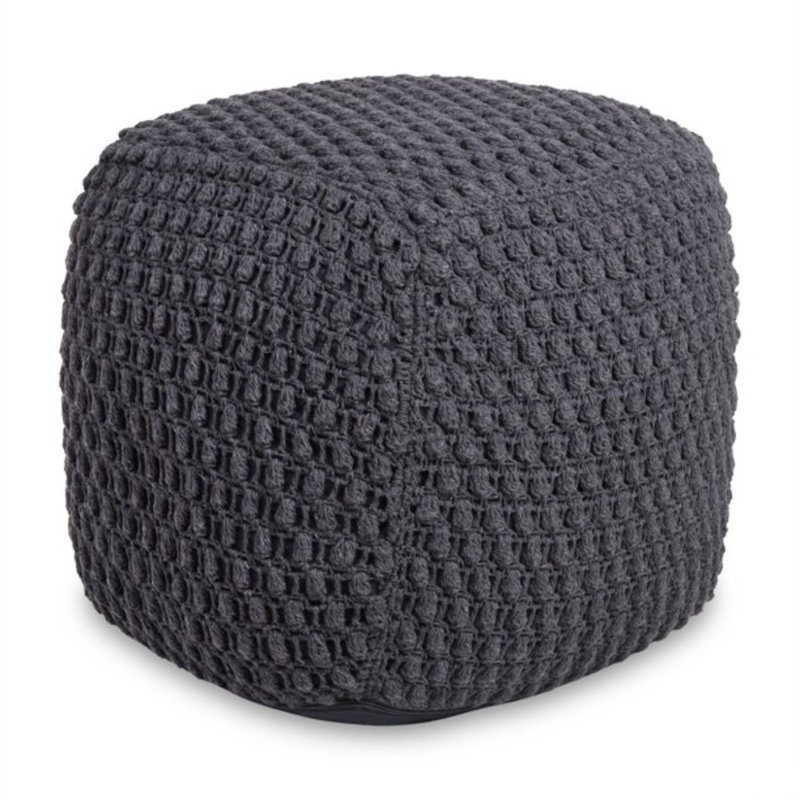 Aitana 18" Cotton Blend Pouf Ottoman, Dark Gray Cotton Blend