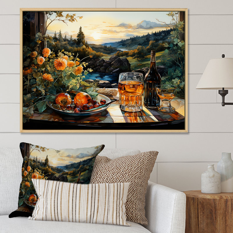 Repas de pique-nique, charme sur toile, Cadre flottant blanc, H 34 po x l 44 po x P 1,5 po