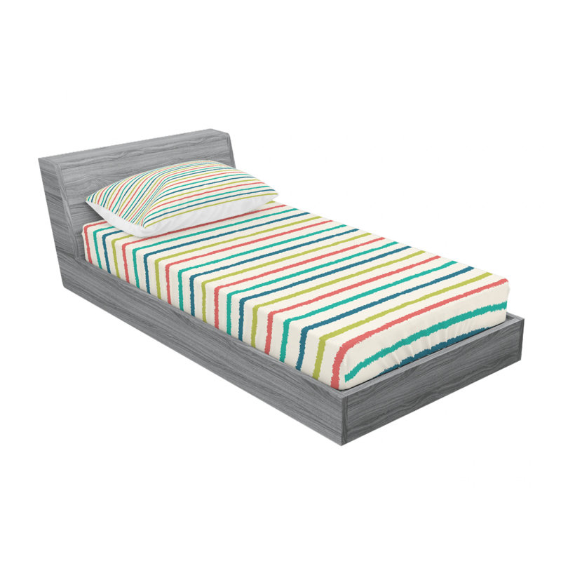 Microfiber Abstract Sheet Set, Twin Sheet Set with Fitted Sheet, Blue/Red/Yellow, Striped