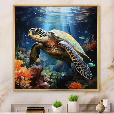 Tortue verte et bleue, animaux marins, art mural