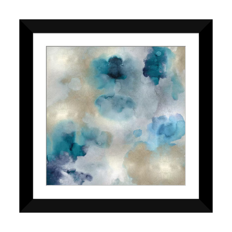 «Aqua Mouvement II», impression sur toile, Papier d'art encadré noir, Blanc, H 16 po x l 16 po x P 1 po