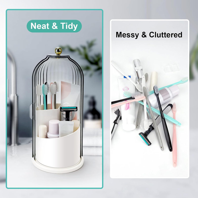 Porte-brosses à dents avec couvercle coulissant, comptoir rotatif pour organisateur de salle de bain à 3 fentes, porte-dentifrice à brosse à dents, support pour comptoir de salle de bain, support pour brosses à maquillage