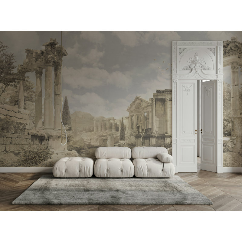 Japanese Geisha Arch Panels Wallpaper Beige Gold, 115"L x 225"W