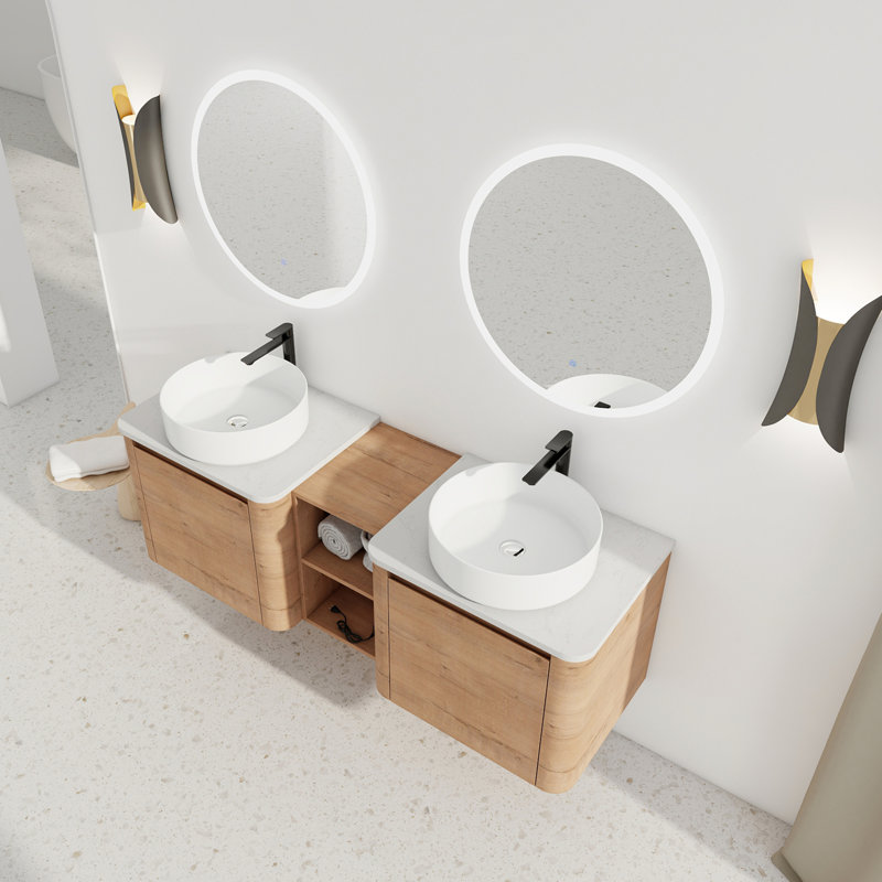 Meuble-lavabo mural avec lavabo d'art en céramique, Blanc