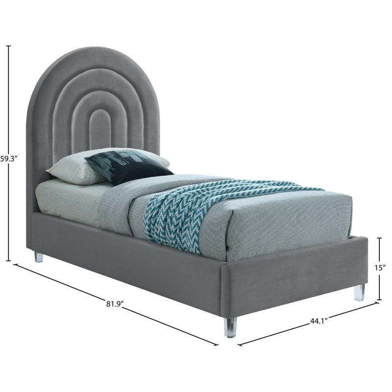 Barthel Upholstered Platform Bed, Grey Velvet, Twin