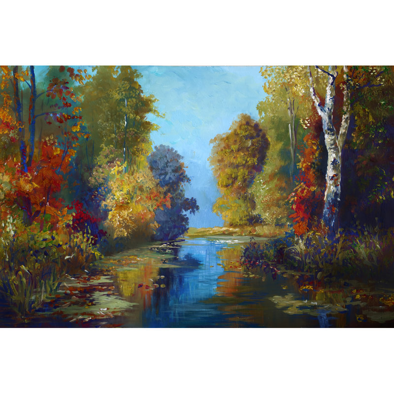 Magical Autumn Landscape In Oil Painting by Pobytov - No Frame Print on Canvas, 81cm H x 122cm W