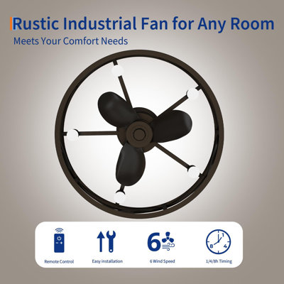 20 inch Brushed Gold Caged Fandelier, Bladeless Low Profile Ceiling Fan with Dimmable Light & Remote for Kitchen, Bedroom
