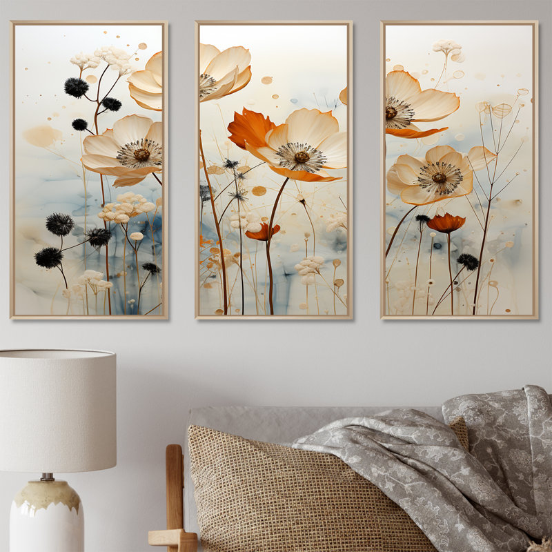 Minimalisme beige et pêche bleuets - ensemble de décorations murales bleuets, H 28 po x l 36 po x P 1 po