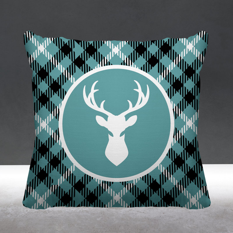 Coussin décoratif intérieur / extérieur Tartan Reindeer, L 17 po x H 17 po, Ciel