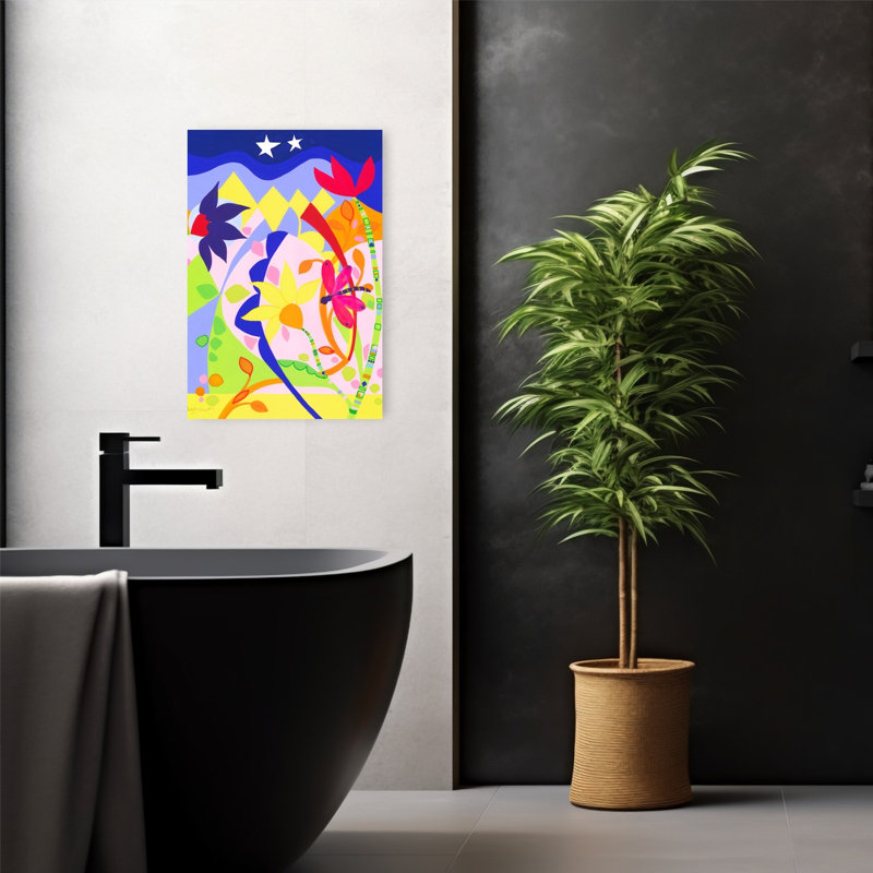 Vibrant Night Garden Abstract Colorful Dreamy Dragonfly Landscape Nature Wall Art Print by Isabelle Brent - Wrapped Canvas Print