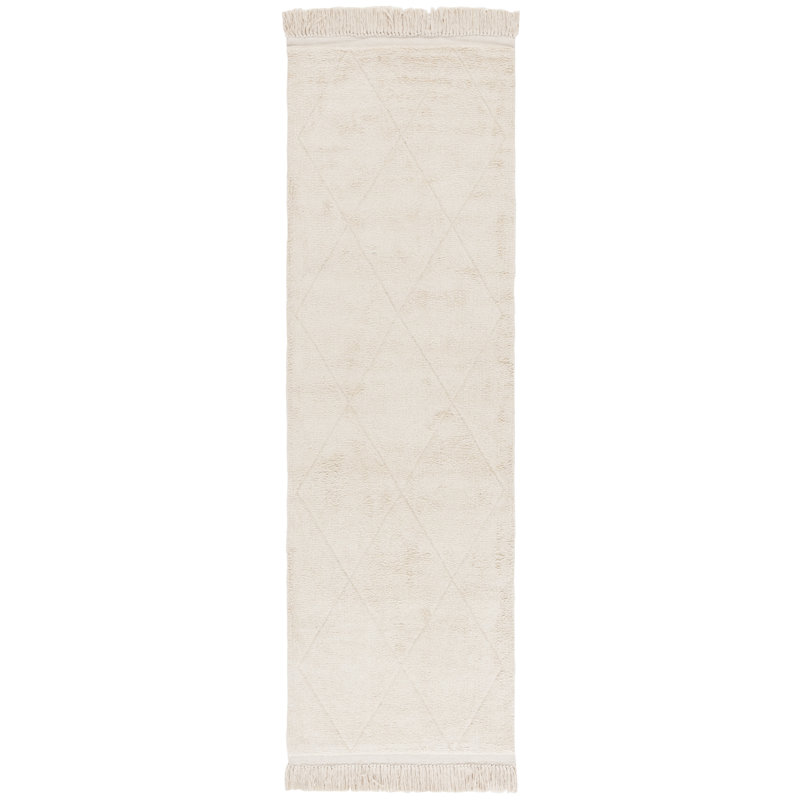 Fredis Hand Woven Recyclyed Cotton Pile Machine Washable Geometric Rug, Runner 2'3" x 8'